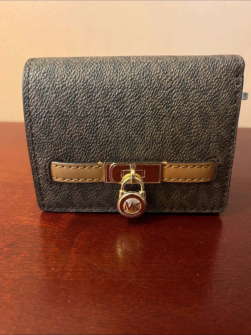 Michael Kors Brown and Tan Logo Lock Wallet